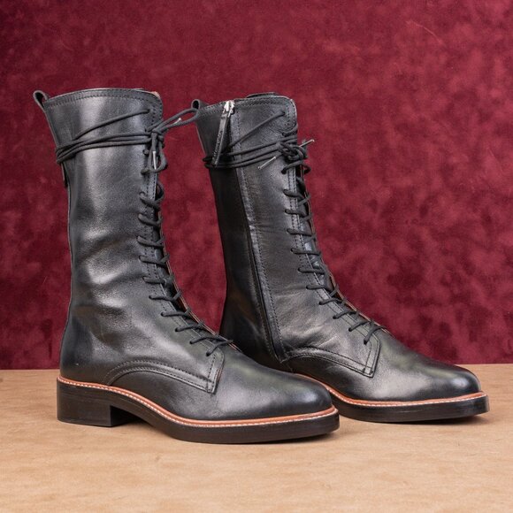 Reformation Women Ada Lace-up Zip Mid calf Combat Boots sz 8 - Picture 1 of 8